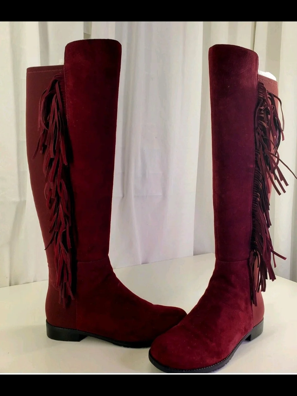 Marc Fisher Burgundy Genuine Suede Fringe Knee High Riding Boots   Sz.9M